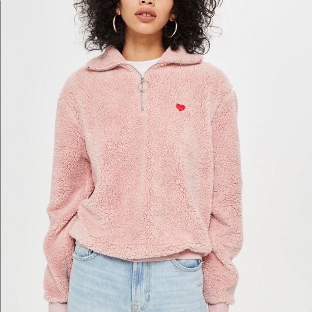 Top shop Borg Heart Zip Funnel Sweatshirt